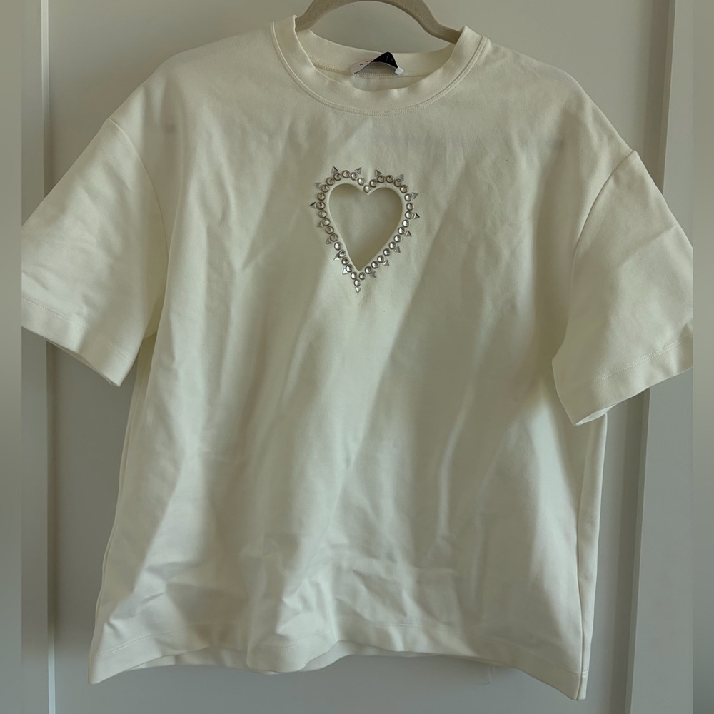 AREA Crystal Heart Cutout T-Shirt